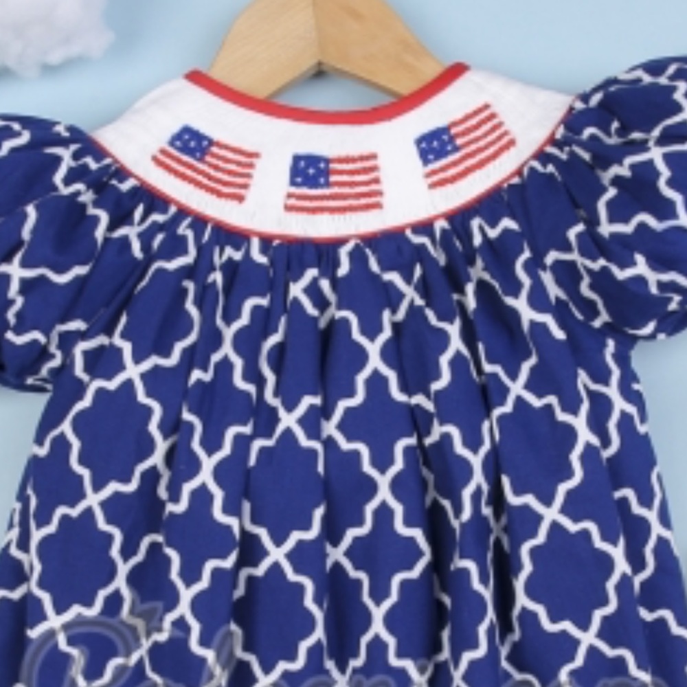 Infants and girls smocked American flag dresses